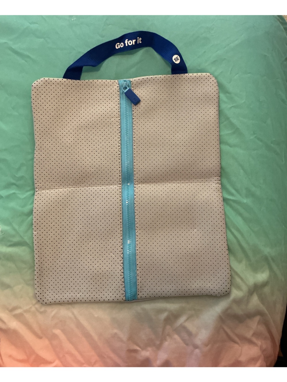 WW Weight Watchers Gray Neoprene Travel Gym Shoe Tote Carrier w Blue Zipper